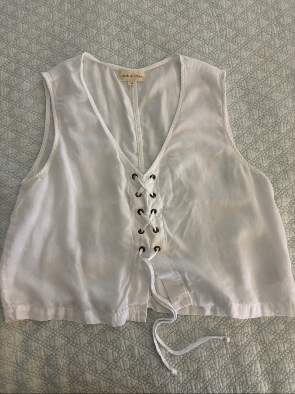 cloth & stone White Lace-Up V-Neck Tank